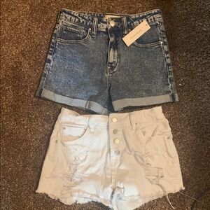Denim Blue and White Distressed Women Shorts